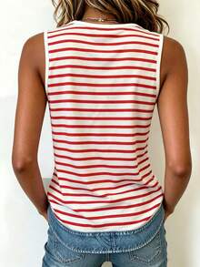 EMERY ROSE Top casual versátil para mujer con estampado de efecto denim a rayas - Multicolor - Ver 2