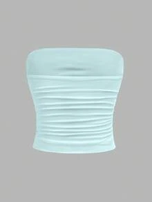SHEIN Girlism Dozemod 青少年女孩簡約舒適抓皺下擺抹胸式內衣 - 薄荷綠 - 查看 2