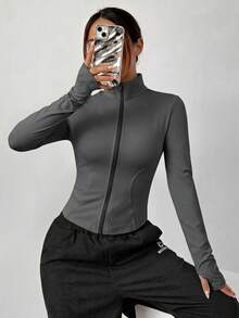 SHEIN EZwear 女款黑色針織防紫外線外套，適合秋冬穿著 - 灰色 - 查看 6