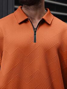 Manfinity CasualCool 男士大尺碼純色短袖 Polo 衫與長褲休閒套裝 - 橘色 - 查看 5