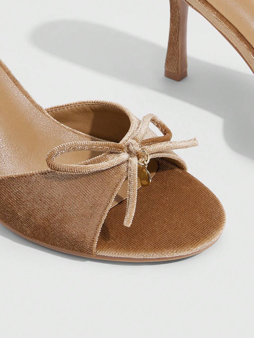 CUCCOO SZL Women Shoes Dark Apricot Velvet Premium Bow Love Pendant Fashion Round Toe Sexy Temperament Sandals