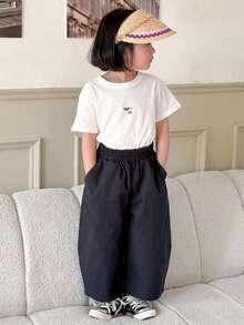 Dazy Kids 年轻女孩纯色松紧腰口袋简约休闲裤 - 藏蓝色 - 查看 6