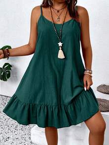 EMERY ROSE Vestido camisola de talla grande con volantes en el bajo para vacaciones - Verde Oscuro - Ver 5