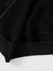 SHEIN Tween Boy Casual College Sports Versatile Black Textured Small Grid Baseball Jacket Coat Suitable For Commuting, School, Daily Casual Outings, Sports, Autumn/Winter - Black - View 9