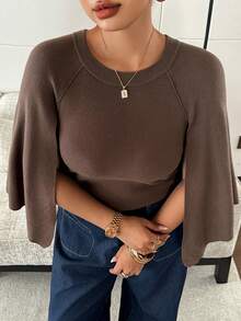 Dazy Plus Brown Loose Shawl Collar Business Casual Fashion Street Commute Elegant Pullover Sweater Fall - Brown - View 7