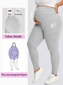 Plussiva 大尺碼孕婦純色可調腰休閒長褲 秋季 - 灰色 - 查看 2