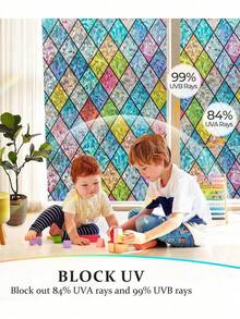 1ROLL 3D RAINBOW COLORFUL GRID STATIC CLING PRIVACY WINDOW FILM GLASS DOOR STICKER SUN BLOCKING HEAT INSULATION HOME OFFICE BATHROOM LIVING ROOM DECOR BIRTHDAY GRADUATION GIFT - Multicolor - View 6
