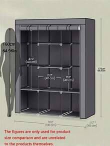 1 buah Rak Penyimpanan Lemari Pakaian Portabel - Mudah Dirakit, Kapasitas Besar, Rangka Logam, Rak Kain Non-Anyaman, Desain Minimalis Hitam, Cocok untuk Penyimpanan Kamar Tidur dan Lorong | Lemari Pakaian Modern | Lemari Pakaian Rangka Logam - Beraneka warna - View 11