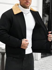 Manfinity CasualCool Men's Solid Color Long Sleeve Jacket, Suitable For Autumn/Winter Wear, Black - Black - View 6