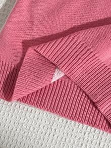 SHEIN 女童圓領套頭長袖毛衣，可愛粉色，人造貂毛材質，附有蝴蝶結 - 粉色 - 查看 5
