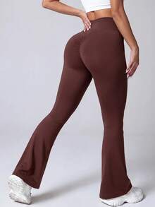 Dewbera Dewbera Women's Dark Brown Drawstring Ruched Flare Leggings For Dating And Travel - Multicolor - View 4