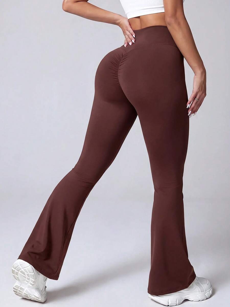 Dewbera Dewbera Women's Dark Brown Drawstring Ruched Flare Leggings For Dating And Travel - Multicolor - View 1