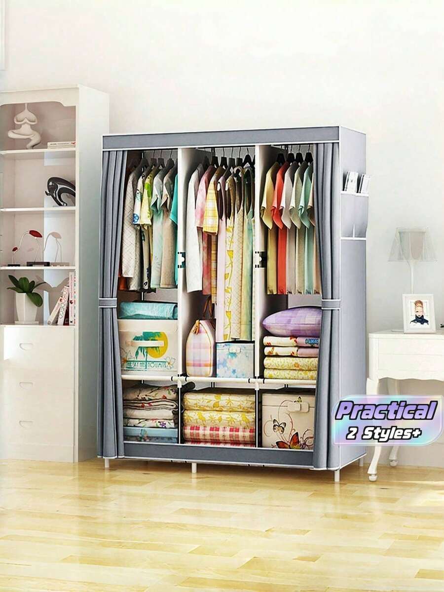 1 buah Rak Penyimpanan Lemari Pakaian Portabel Berdiri Bebas, Multifungsi, Modis, Tahan Debu, Rak Penyimpanan Terpisah dengan Tirai, Dekorasi Rumah Kamar Tidur dan Ruang Tamu, Hadiah Liburan, Hadiah Hari Valentine, Hadiah Anak-anak - MultiWarna - View 1
