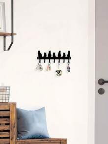 Cat Shaped Key Hook, Wall Mounted Black Metal Powder Coated Key Holder Rack, Cute Kitten Paw Print Multi Hooks, Home Decor Organizer, Space Saving Entryway Storage Rack, Easy Install Indoor Key Hanger For Keys Leashes Hats, Modern Home Decor - Black - View 7