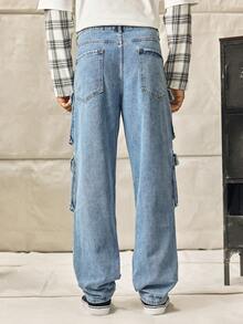 Norleigh Men's Casual Washed Straight Leg Cargo Jeans - Light Wash - View 2