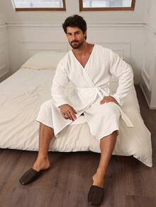 DAZY Bata larga azul lisa para hombre, primavera/verano - Blanco - Ver 3