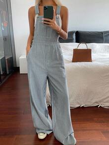 Livesso Tall Women's Striped Casual Denim Overalls - Blue - View 4