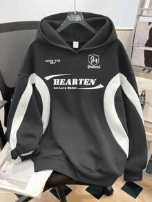SHEIN 青少年女孩針織拼色字母印花寬鬆休閒秋季運動衫 - 淺灰色 - 查看 8