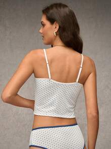 Esseday Women's Polka Dot Print Bow Decor Camisole Tank Top - Blue and White - View 2