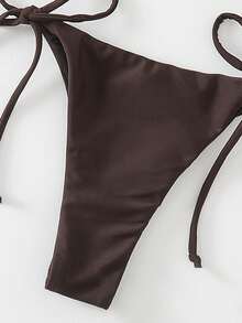 Swim Basics Solid Color Sexy Tie-Up Bikini Swimwear Set For Women, Beach Wear For Summer Beach Vacation - Coffee Brown - View 7