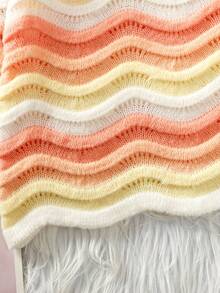 SHEIN Genkimix Kids Suéter ligero y lindo con patrón de ondas degradadas para niñas - Multicolor - Ver 6