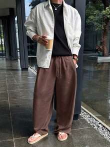 DAZY Spring/Autumn Loose Brown Elastic Waist Pleated Design Men's Sweatpants - Brown - View 2