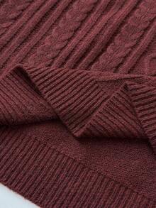 Maweii Sweater Pullover Leher Polo Bordir Lengan Lentera Motif Berlian Rajutan Kabel Vintage Ukuran Besar untuk Wanita - Merah - View 7