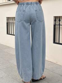 Dazy Plus Light Wash Blue Elastic Waist Drawstring Loose Fit Split Line Slimming Ankle Length Denim Jeans Spring/Autumn New - Light Wash - View 2