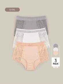 Bralution Women's Lace Ruffle Casual Everyday Triangle Panties 3pcs/Pack - Multicolor - View 1