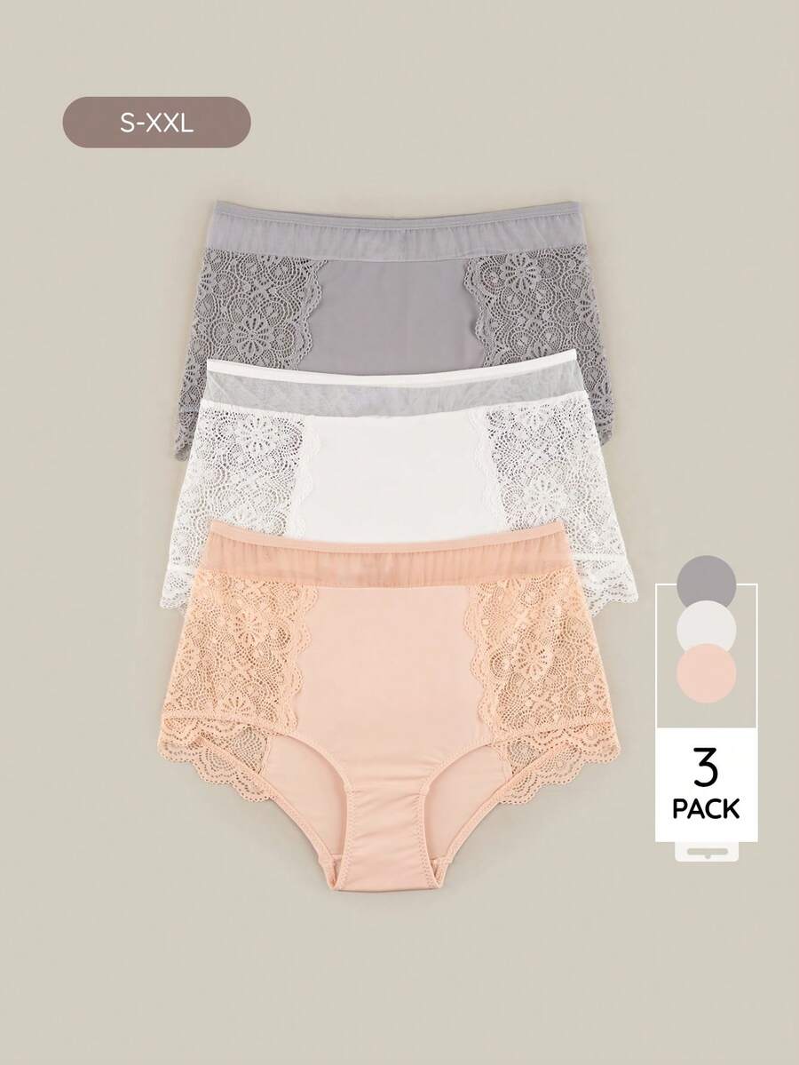 Bralution Women's Lace Ruffle Casual Everyday Triangle Panties 3pcs/Pack - Multicolor - View 1