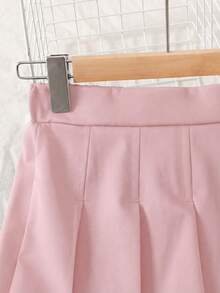 SHEIN 青少年女孩粉色極簡風百褶休閒長裙 - 粉色 - 查看 4