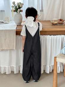 SHEIN Little Byeori 女童深藍色牛仔寬鬆連身褲 - 黑色 - 查看 2