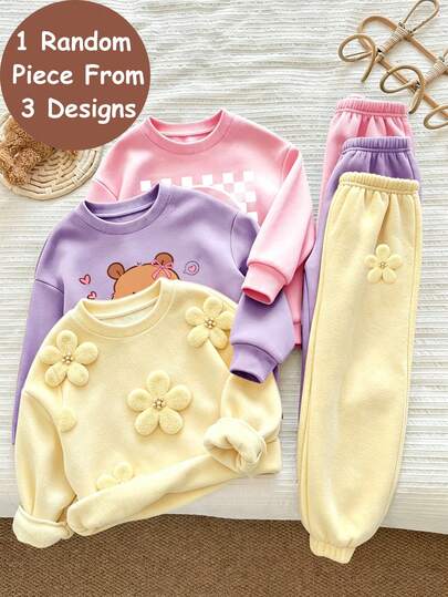 3 Sets Get 1 Set Random, Tween Girls Casual Sweatshirt, Comfortable Soft Cozy Outdoor Sports Style,Sweatshirt Set,  Suitable For Autumn & Winter