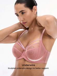 LUVLETTE Plus Dream Curve Air Unlined Full Coverage Side Support Airy Pink Sheer Mesh Basic Breezy Comfort Minimizer Bra - Pink - View 3