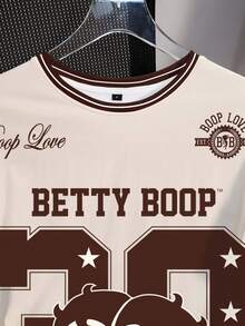 Betty Boop x SHEIN 女款字母印花圓領短袖休閒T恤 - 白色 - 查看 5