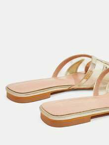 CUCCOO TILAWA Sandal Datar Wanita Bertabur Berlian Imitasi Berkilau Gaya Mewah Liburan Angin Mahkota Berlian Imitasi Sandal Datar Kasual Wanita - Emas gratis berlian - View 6