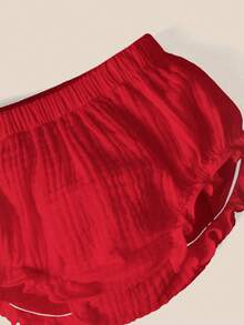 SHEIN Newborn Baby Minimalist Comfortable Soft Textured Ruffle Hem Elastic Waist Bottoms,Kids - Red - View 5