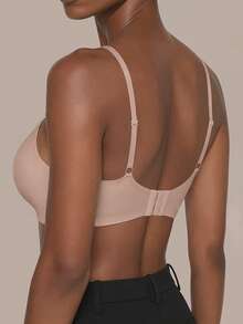 SHEIN 女款純色舒適極簡無縫內衣，適合日常穿著 - 杏色 - 查看 2