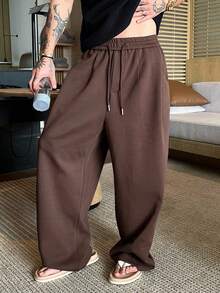 DAZY Spring/Autumn Loose Brown Elastic Waist Pleated Design Men's Sweatpants - Brown - View 1