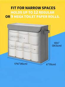 Toilet Paper Storage Basket With Lid For Bathroom, Slim Tissue Holder Bin With Clear PVC Cover & Handle, Holds 12 Standard Rolls Or 9 Mega Rolls - Multicolor - View 3