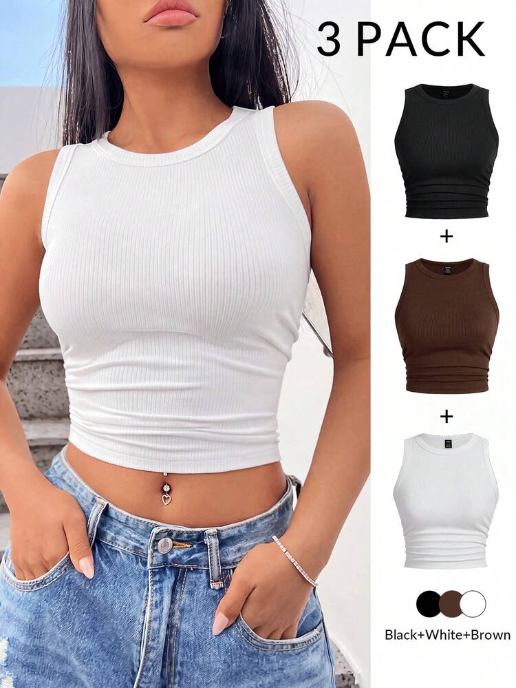 SHEIN EZwear Multi-Color Knitted Women's Fitted Tank Top - Multicolor - View 4
