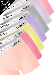 3 Random Sets Tween Girls Simple Basic Solid Color Letter Contrast Camisole Tank Top & Shorts Underwear Set - Multicolor - View 4