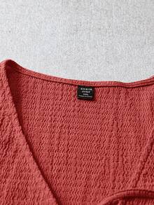 SHEIN LUNE 大尺碼女款夏季休閒純色綁帶上衣 - 紅木色 - 查看 3