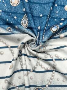 Franclia Casual Summer Women's Faux Pearl Decor Round Neck Top And Shorts Set - Multicolor - View 3