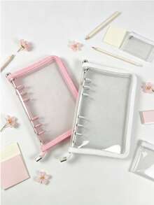 1 A6 Transparent Glitter Zipper Binder Pouch, Stationery Bag Suitable For Students - A6 - View 4