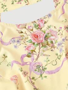 SHEIN MOD 浪漫花卉印花露背蝴蝶结连衣裙 - 淡黃色 - 查看 8