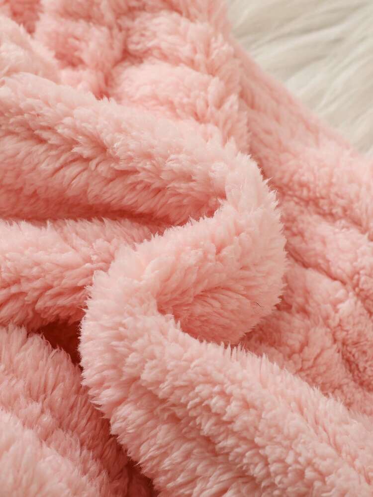 SHEIN Vintaside Kids Toddler Girl Hoodie Pants Cute Pink Bear Applique Bow Fuzzy Striped Long Sleeve Hooded Thick Birthday Party Family Matching Autumn Cuffed - Pink - View 6