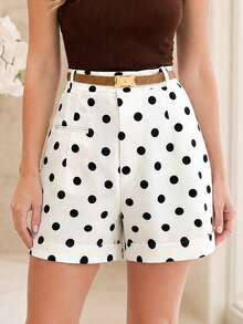 RIVANDRE Women's Elegant Polka Dot Print Shorts For Business Office And Daily Wear - Black and White - View 5