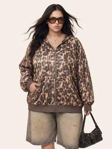 Comfortcana 大尺碼女款灰色百搭休閒連帽長袖運動衫，適合秋季 - 棕色 - 查看 12