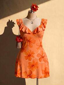 SHEIN ICON 大尺碼女款花卉印花休閒度假旅行洋裝 - 彩色 - 查看 3
